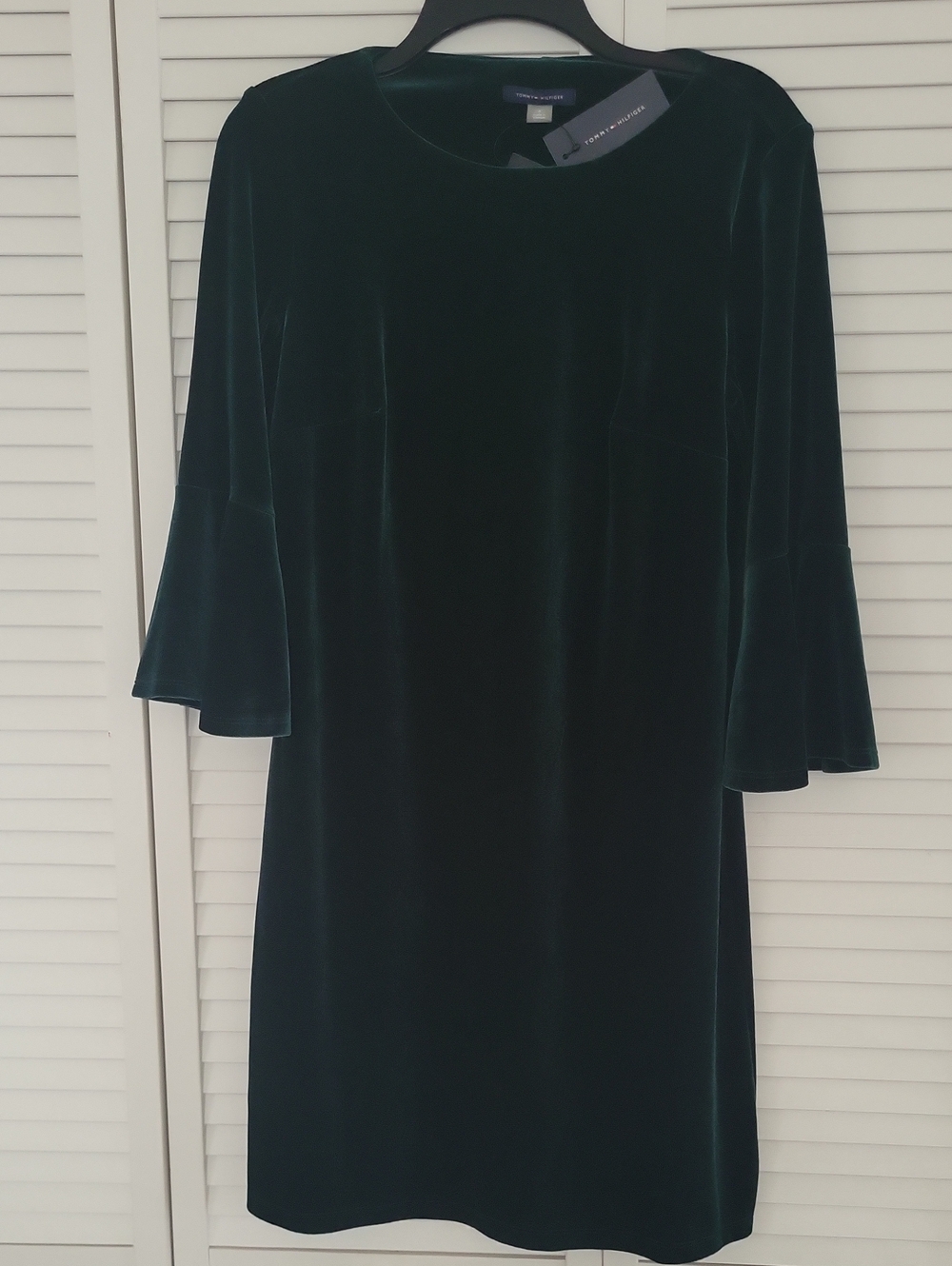 Tommy Hilfiger Deep Green Velvet Bell-Sleeve Dress